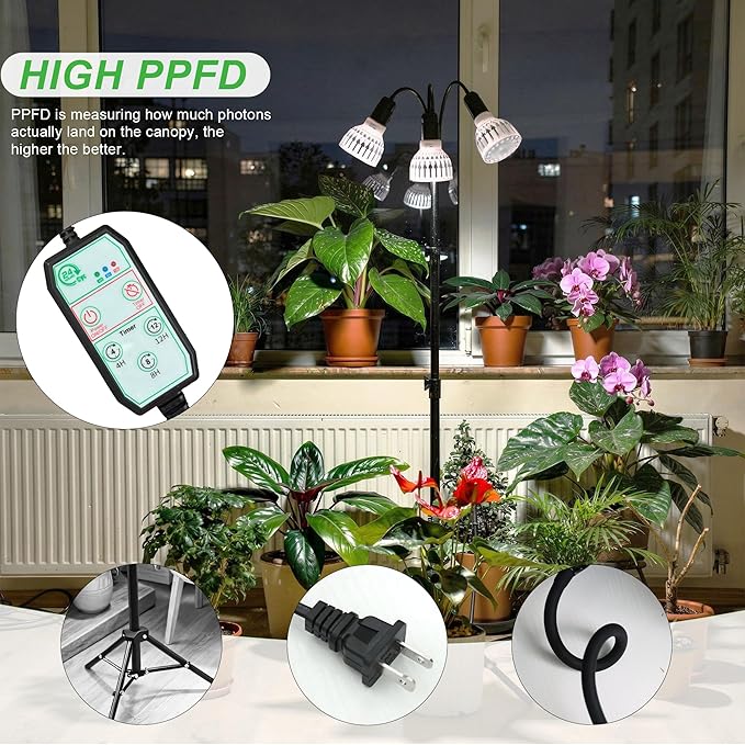 Grow Light 5500K (240 Watts Equiv) White Full Spectrum Plant Growing Lamp for Indoor PlantsLED Bulbs ReplaceableAdjustable Heigh 61''