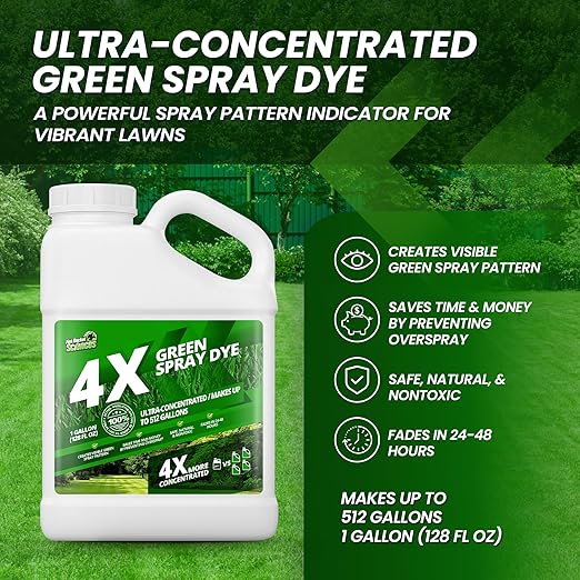 1 Gallon 4X Green Spray Dye - Makes 512 Gallons of Concentrated Spray Pattern Indicator Dye Ideal Fertilizer Marking Lawn Turf Mark and Marker Mark Where You've Sprayed with Green Color Indicator