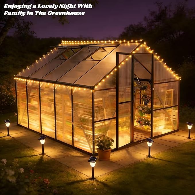8x10 FT Greenhouse for Outdoors Polycarbonate Greenhouse with Quick Setup Structure and Roof Vent Aluminum Large Walk-in Green House for Outside Garden Backyard Charcoal Black