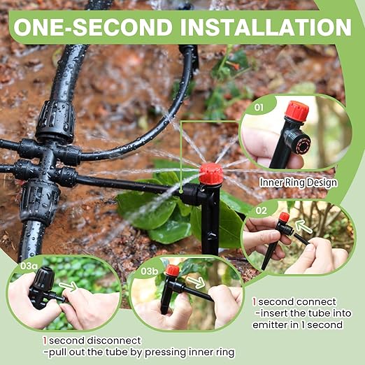 240FT Drip Irrigation System Kit New Quick-Connect Automatic Garden Watering Misting System for Greenhouse Yard Lawn Plant with 1/2 inch Hose 1/4 inch Distribution Tubing and Accessories