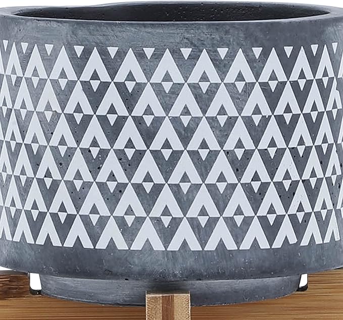 Ceramic 5 Planter ON Wooden Stand Gray QF518