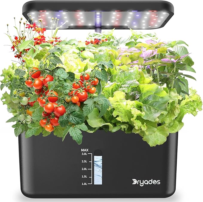 Hydroponics Growing System Indoor Herb Garden 10-Pod Indoor Gardening System with 24W Full-Spectrum LED Grow Lights Quiet Smart Water Pump Plant Germination Kit for Herbs Vegetables