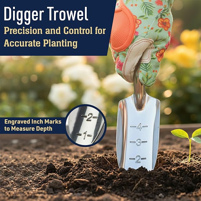Hand Gardening Tools 3 Pack with Cultivator Hand Rake Transplanting Shovel and Garden Trowel for Planting - Heavy Duty Cast Aluminum Garden Tool Set with Ergonomic Handles by Kings County Tools