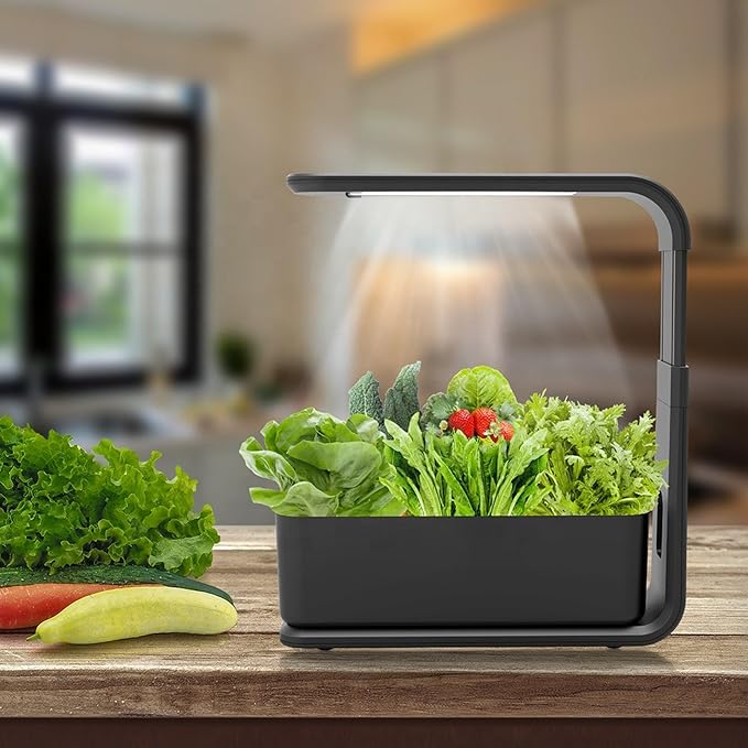 Hydroponics Growing System with LED Grow Light Adjustable Indoor Garden Kit for Herbs/Vegetables Soil-Free Smart Water Alert 3 Plant Capacity Plants Germination Kit for Home Kitchen Office (Black)