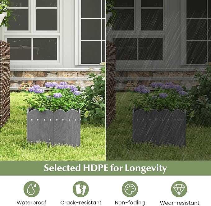 Giantex Set of 2 Raised Garden Bed Weather-Resistant HDPE Planter Boxes with Drain Gaps Square Flower Pots for Vegetables Flowers Fruits Plant Raised Beds for Front Porch Garden Balcony Grey