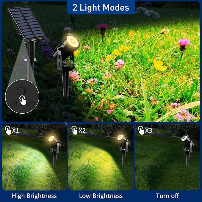 T-SUNUS 4 Pack Solar Landscape Spotlights Solar Garden Spot Light IP65 Waterproof 9.8ft Cable 2000mAh Separated Solar Panel Auto On/Off for Garden Driveway Pathway Pool Area(Warm White 3000K)