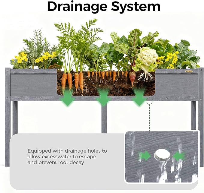 TT Nature HDPE Raised Garden Bed with Legs 58x20x30 inch Outdoor Elevated Planter Box for Vegetables Herbs &amp Flowers Weather-Resistant Raised Garden Beds for Patio Balcony &amp Backyard Garde