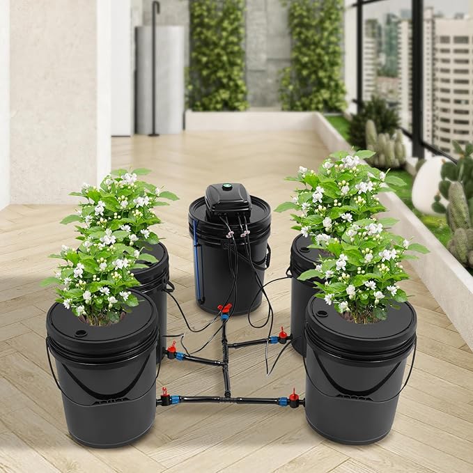 Hydroponics Growing System Kit Hydroponic Bucket System 5.28 Gallon Deep Water Culture Growing Kit with Pump Recirculating Drip Garden System with Air Stone for Indoor/Outdoor Vegetables