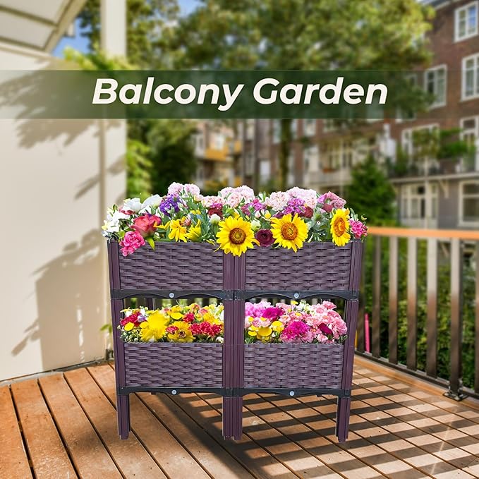 Plastic Raised Garden Bed Set of 4 Plants Elevated Garden Boxes Planter Growing Boxes with Legs for Outdoor Indoor for Flowers Vegetables Fruits Herbs