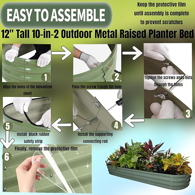 NestNature Modular Galvanized Raised Garden Bed Kits 12 Tall 10-in-2 Outdoor Metal Raised Planter Bed for Planting Plants Vegetables Fruits Flowers Herbs Gardening Ground Planter Box-Green