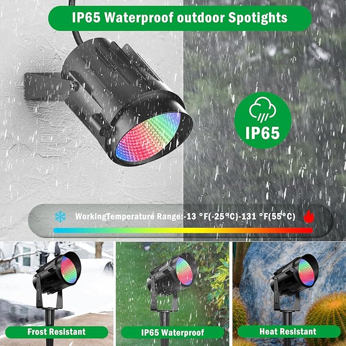 Spotlight Outdoor RGB Led Lights 12W Color Changing Outdoor Floodlight Fixture with Stake for Garden Yard Path 120V Waterproof Landscape Lighting Plug in with Remote (4 Pack)