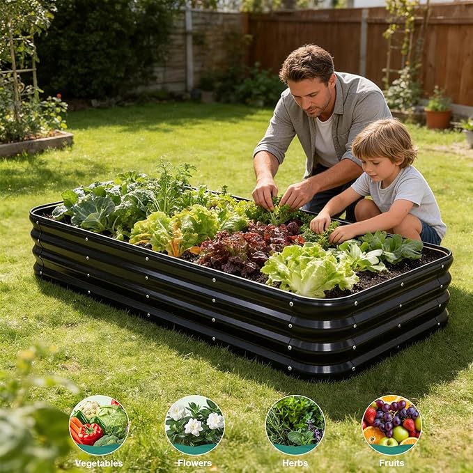 4 in 1Galvanized Raised Garden Bed - 5x3x1ft Modular Planter Box Outdoor | Metal Raised Bed Kit with Bracing Rods for Gardening Vegetables Flowers Fruits Herbs (Gray)