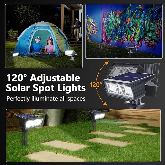 Toodour Solar Spot Lights Outdoor 4 Pack Solar Christmas Lights Outdoor with 2 Modes Waterproof Solar Powered Flood Lights Landscape Lighting for Yard Garden Pathway Walkway Xmas Decor - Cool White