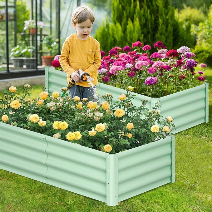 PeakPursuit Raised Garden Bed 6x3x1 FT Metal Raised Garden Beds Outdoor Rectangular Planter Box for Planting Plants Vegetables and Flower Green