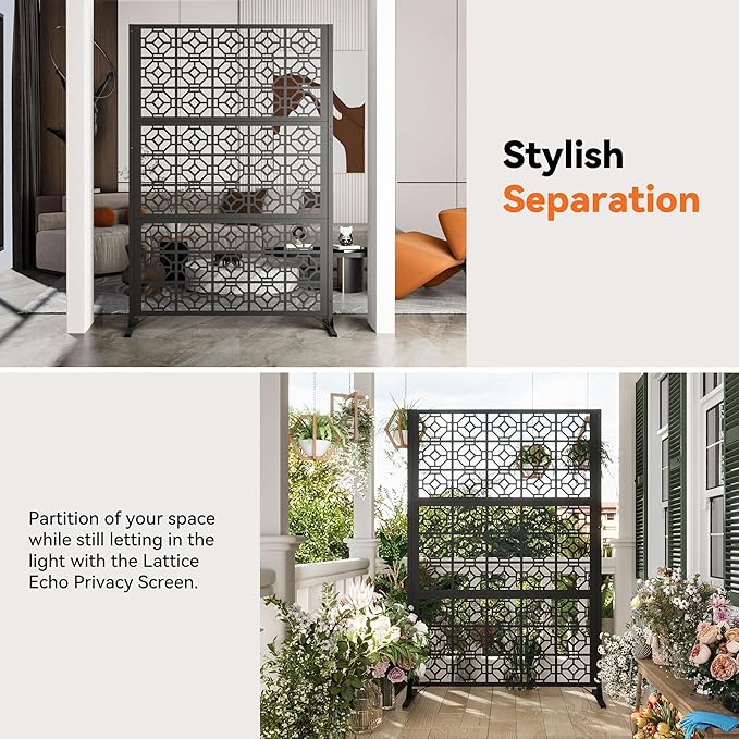 Modern Shade 4x6 FT Metal Privacy Screen with Artistic Modular Designs Decorative Patio Privacy Fence &amp Garden Divider Freestanding Outdoor Metal Fence Panel Weather-Resistant (Lattice Echo)