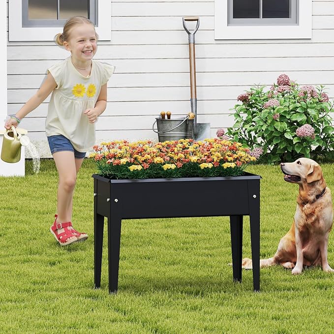 Giantex Metal Raised Garden Bed with Legs Elevated Planter Box with Drainage Holes for Vegetable Fruit Flower Herb Outdoor Standing Gardening Box for Balcony Backyard Patio Porch (24”x11”x18”)