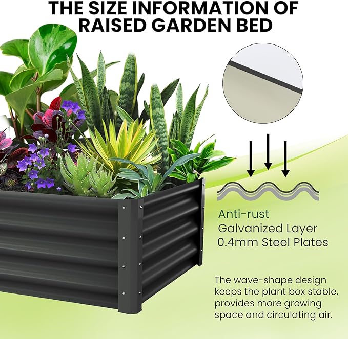 6x3x1 FT Galvanized Raised Garden Beds Large Raised Beds for Gardening Above Ground Garden Bed Outdoor Metal Planter Boxes Outdoor for Vegetables Flowers Fruits Dark Grey 2 Pcs