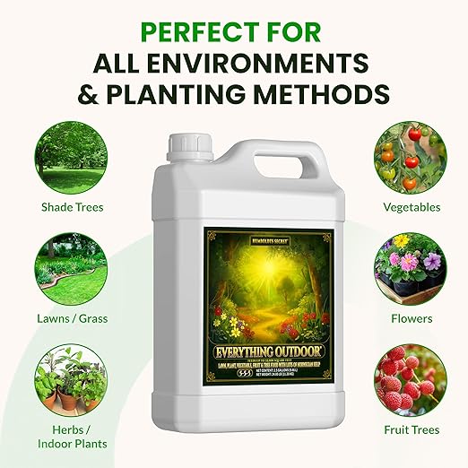 Humboldts Secret Everything Outdoor Plant Food | 5-5-5 Liquid Fertilizer with Norwegian Kelp | All Purpose Lawn Vegetable &amp Fruit Food | Garden Nutrients | Refillable Hose End Bottle | 2.5 Gallon