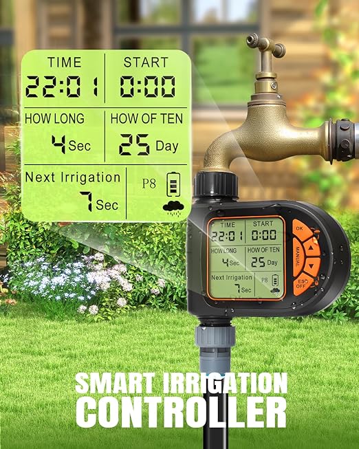 Breeze Touch 120FT Automatic Drip Irrigation Kits with Garden Timer Garden Watering System for Lawn Quick Connector Design Irrigation System Kit with Easy Programmable Water Timer