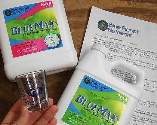 BlueMax Fertilizer Set (32 oz) Quart | Easy to Use Concentrated Plant Food for All Plants &amp Gardens | Makes Up to 470 Gallons of Ready to Feed | Blue Planet Nutrients