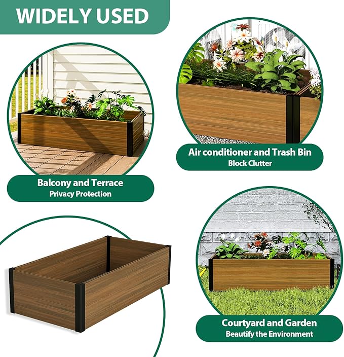 mondaria Raised Garden Bed 4x2x1Ft Outdoor Rot-Resistant Planter Box Wood Plastic Composite Flower Bed Kit for Vegetables Herb Brown