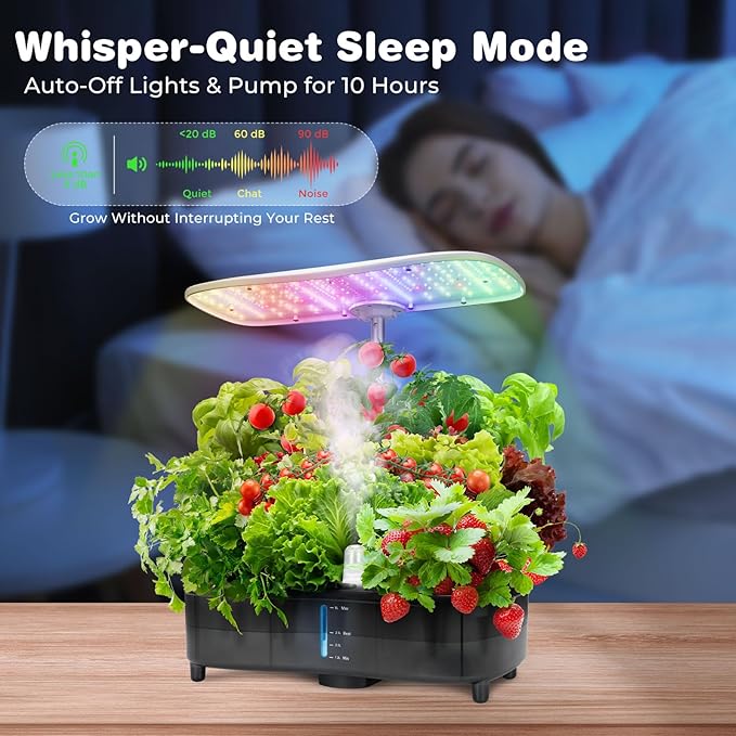 Kingsyard Smart Hydroponics LED 48W Indoor Garden Grow System Visible 5L Tank Quiet Pump Auto Timer Kit 15 Pods Herb Seed Starter for Veggies &amp Salad Greens Plants