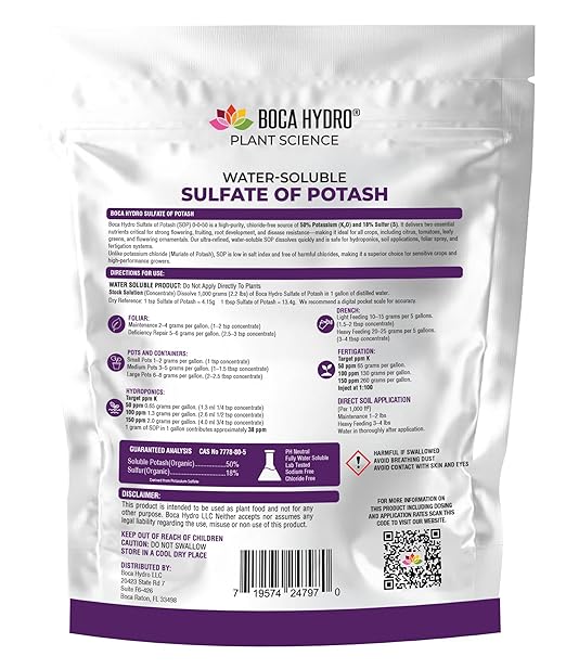 Organic Sulfate of Potash 0-0-50 Water Soluble Plant Food for All Plants Vegetables Flowers and Trees. (10 Lb)