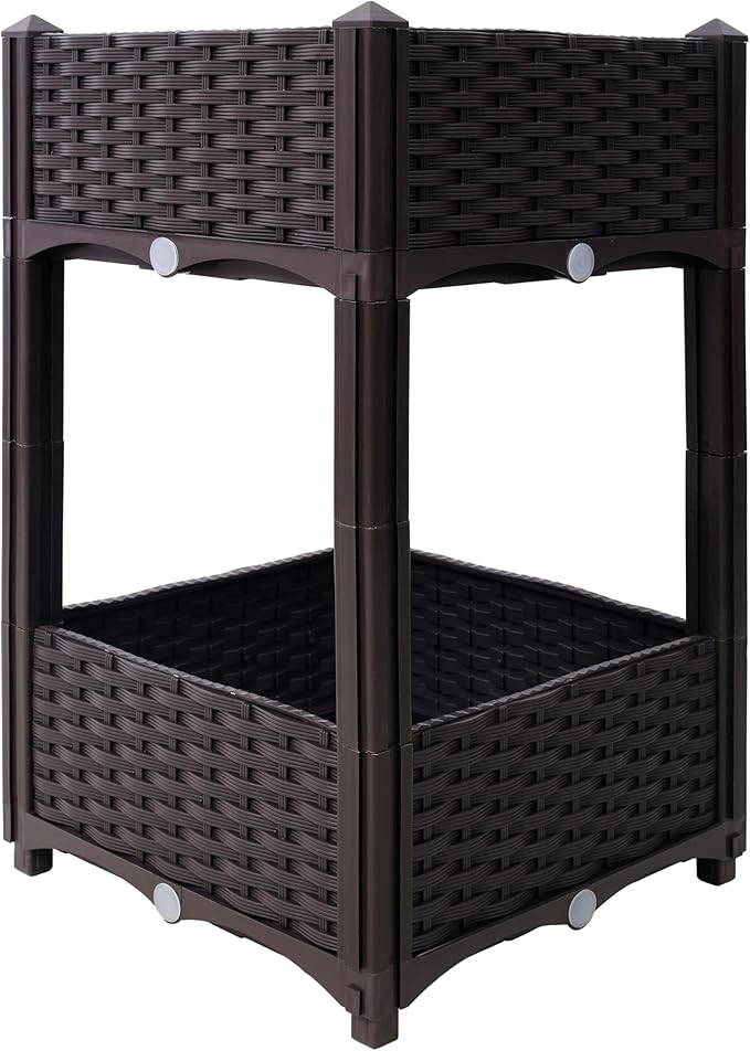 Planter Raised Beds Elevated Drainage Plug Raised for VegetableFlowerHerb Outdoor Standing Planter Beds Gardening KitBrown15.7x15.7x27.7 II498