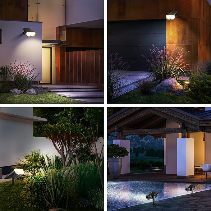 Consciot Solar Spot Lights Outdoor 16 LEDs IP67 Waterproof Auto On/Off Landscape Spotlights 2-in-1 Adjustable Wall Lights for Garden Yard Pathway 4 Pack (Warm White)