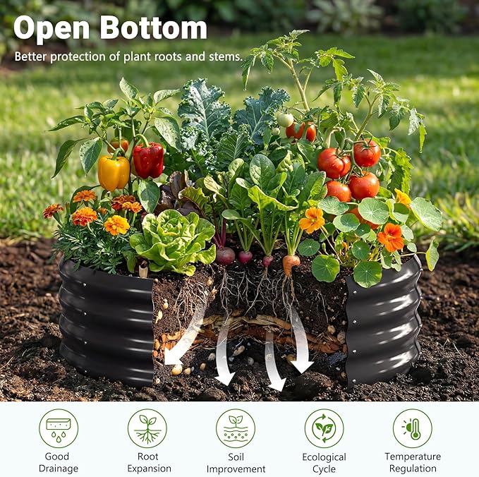 DoCred 3 Pack 3x3x1Ft Round Galvanized Raised Garden Bed Metal Garden Bed Outdoor Kit for Gardening Above Ground Planter Box for Plants Vegetables Herbs Flowers Black