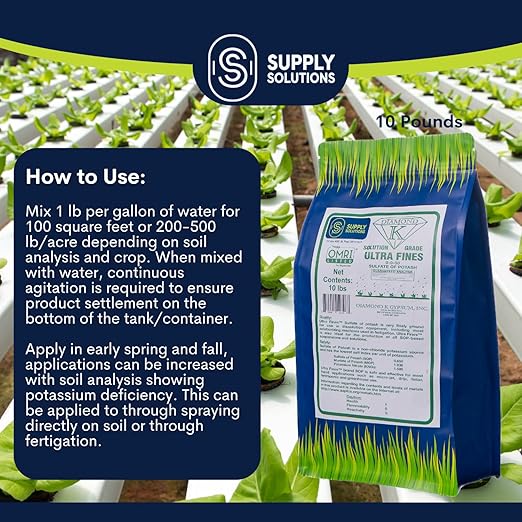 Supply Solutions Sulfate of Potash 0-0-50 - Organic Potash Fertilizer - Suitable for Fertigation Drip Systems Foliar Hydroponics Greenhouse Use - Ideal for Flowers Fruits Gardens (10 Pounds)