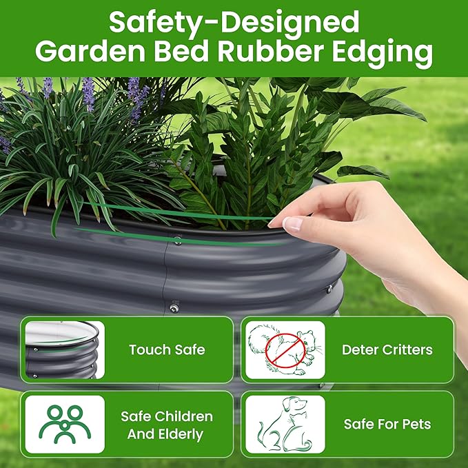 Oval Raised Garden Bed for Outdoors - 6.5X2X1.4 FT Galvanized Planter Raised Beds Metal Planter Box for VegetablesFlowers Herbs and Succulents(Deep Gery)
