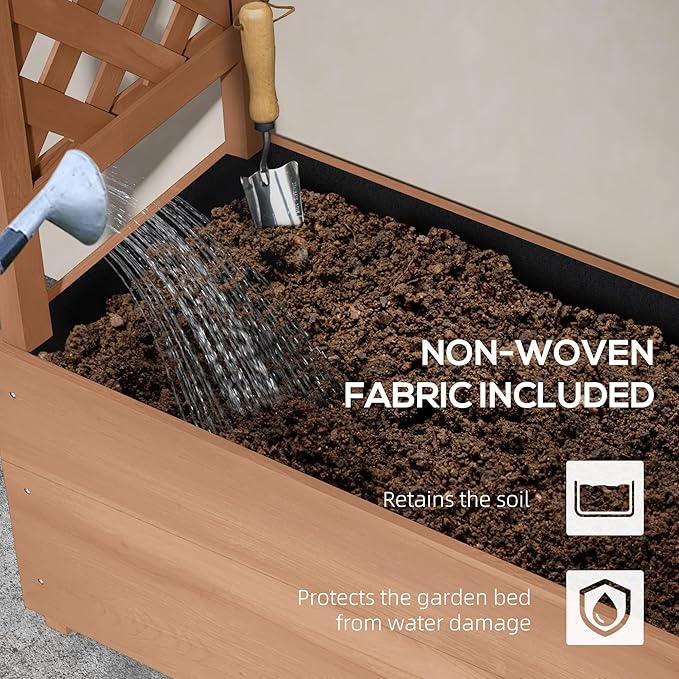 Fir Wood Garden Bed Planter with Dual Trellis Sides and Pergola Extension Self-Draining 44 inches by 16.25 inches by 70.75 inches 99 Pounds