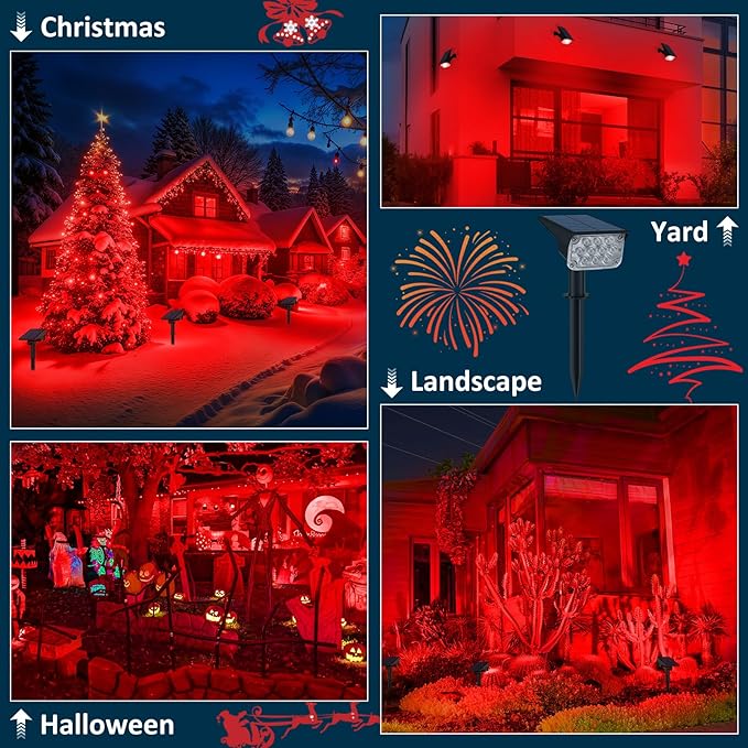 T-SUNUS Halloween Solar Lights Outdoor Green LED Landscape Spotlight Red Christmas IP65 Waterproof for Flag Tree Garden Yard Patio
