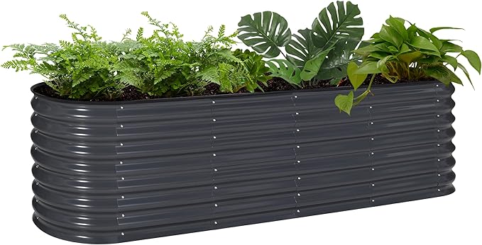 VEIKOU 8x2x2 ft Galvanized Raised Garden Bed 23.1 Tall 9 in 1 Modular Planter Box Outdoor Raised Garden Bed for Vegetable Flower Herb Grey