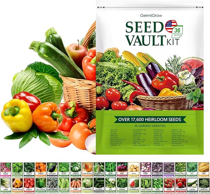GermiGrow 36 Vegetable Variety Pack - 17600+ Non-GMO Heirloom Seeds for Planting Vegetables and Herbs 36 Individually Packed Seed Packets for Indoor Outdoor Greenhouse &amp Hydroponic Gardening