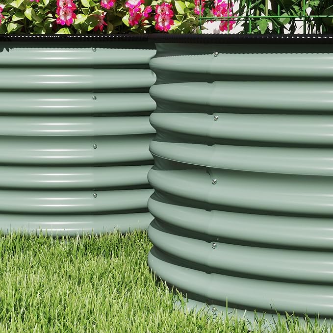 2-Count Durable Premium Quality Heavy-Duty Metal Raised Garden Bed Featuring Safety Edging and Easy Assembly in Light Green Finish