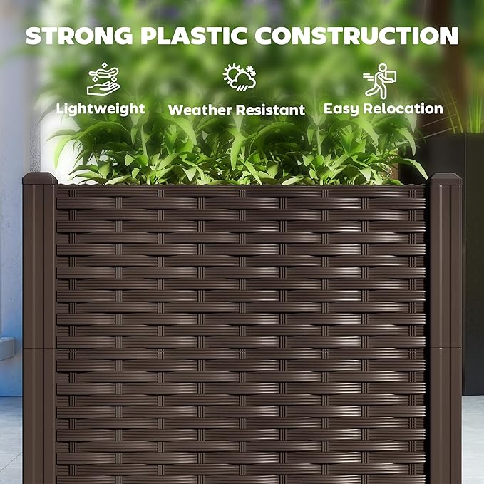 Outsunny 5 x 1 x 1 ft Raised Garden Bed Indoor Outdoor Plastic Planter Box with Drainage Holes Drain Plugs and Water Reservoirs for Vegetables Herbs Flowers &amp Succulents Brown