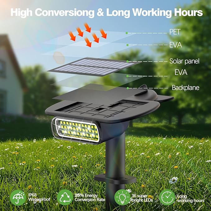 4 Pack Solar Spot Lights Outdoor Waterproof IP68 Auto On/Off Bright Solar Powered Spotlights with Wall Mount &amp Ground 2 IN 1 Adjustable Solar Landscape Lights for Outside Yard Garden Pathway