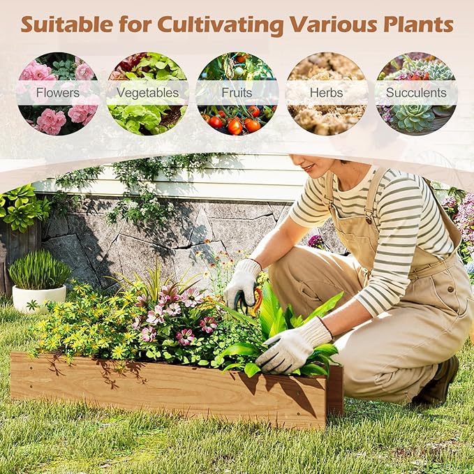 S AFSTAR 2 Pieces Raised Garden Bed 36” x 7” x 6.5” Wood Rectangle Planter Box with Drainage Holes Water-Resistant Paint Decorative Window Box Outdoor Garden Bed for Fruit Vegetable Flower Herb