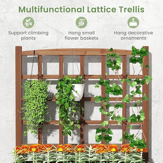 Byroce Outdoor Raised Garden Bed Garden Planter Box with Lattice Trellis Legs &amp Drainage Hole 2-Tier Standing Elevated Planter for Flower Fruit Vegetable &amp Climbing Plants in Patio Balco