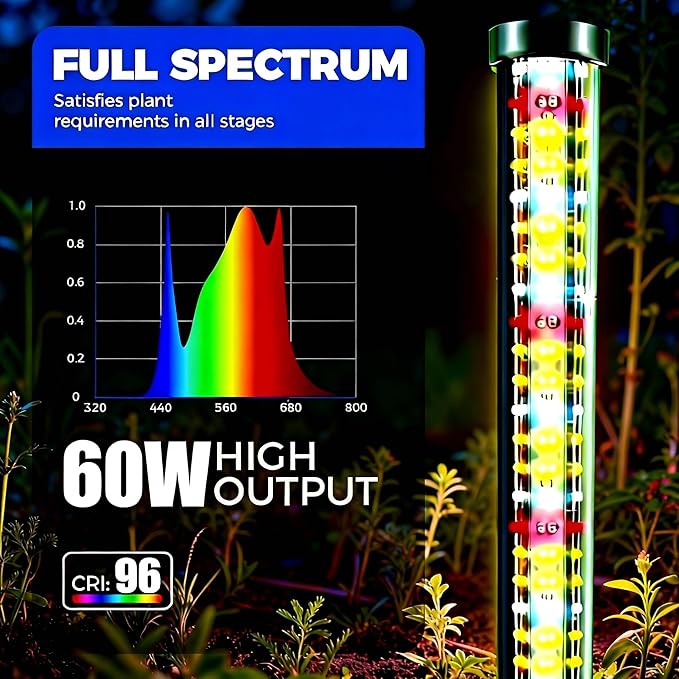 60W LED Grow Light for Indoor Plants Full Spectrum 72 Inch Plant Lights for Seed Starting with Timer and 10 Level Dimmable Standing Plant Growing Lamp for Greenhouse with Hanging Accessories