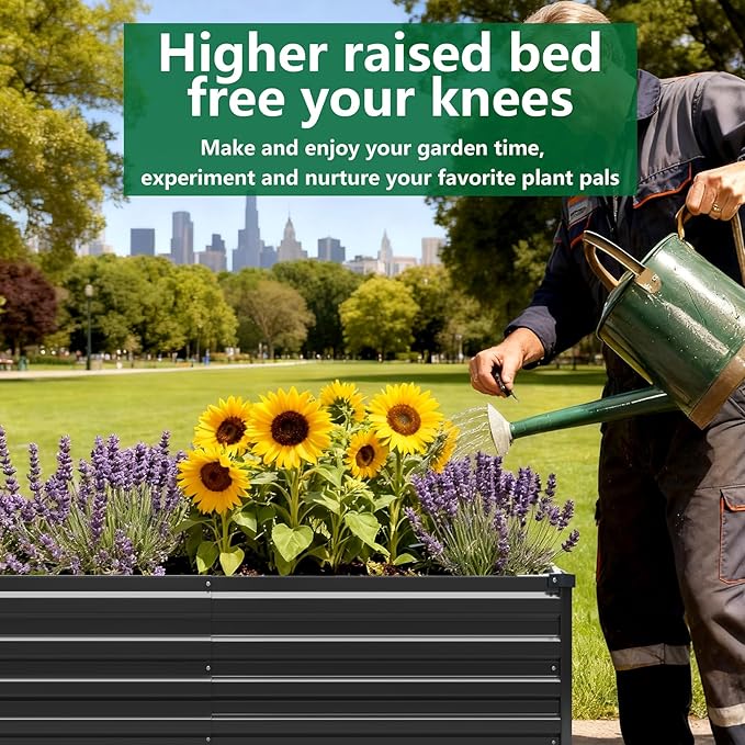 2 Pack 6x3x1FT Galvanized Raised Garden Beds Kit Outdoor Metal Gardening Planter Box for Vegetable Elevated Flower HerbsBlack