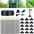 49.21Ft Greenhouse Drip Irrigation Kit Automatic Irrigation System 360°Adjustable 15 Brass Spray Nozzles 8mm Irrigation Tubing Hose Patio Misting Plant Watering with Blank Distribution Tubing Hose