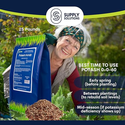 Supply Solutions Muriate of Potash 0-0-60 Fertilizer High Potassium Fertilizer Potassium for Plants Ideal Plant Food &amp Potash for Plants - for Lush Crops Blooms Acidic Plants (25lbs)