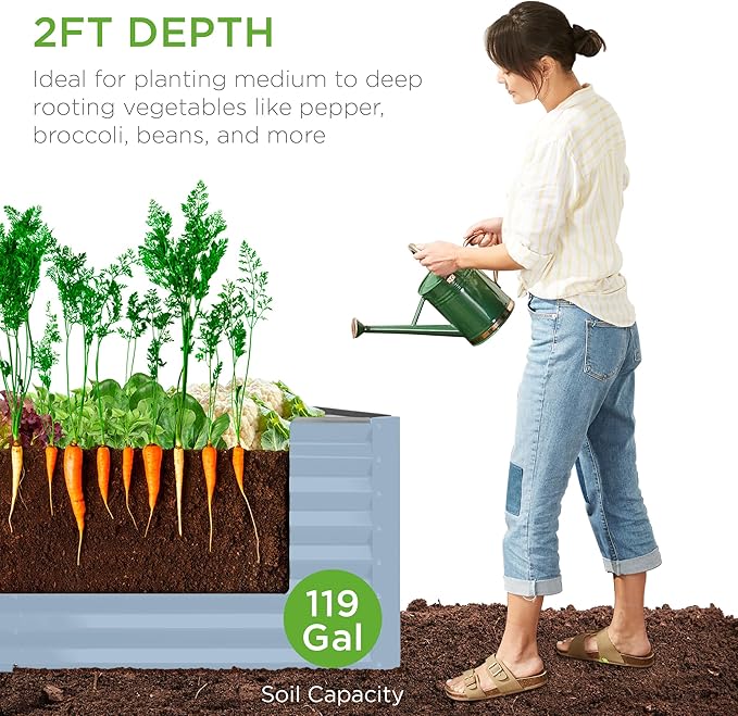 Best Choice Products 4x2x2ft Outdoor Metal Raised Garden Bed Deep Root Box Planter for Vegetables Flowers Herbs 119 Gallon Capacity 100% Non Toxic Materials - Mist Blue
