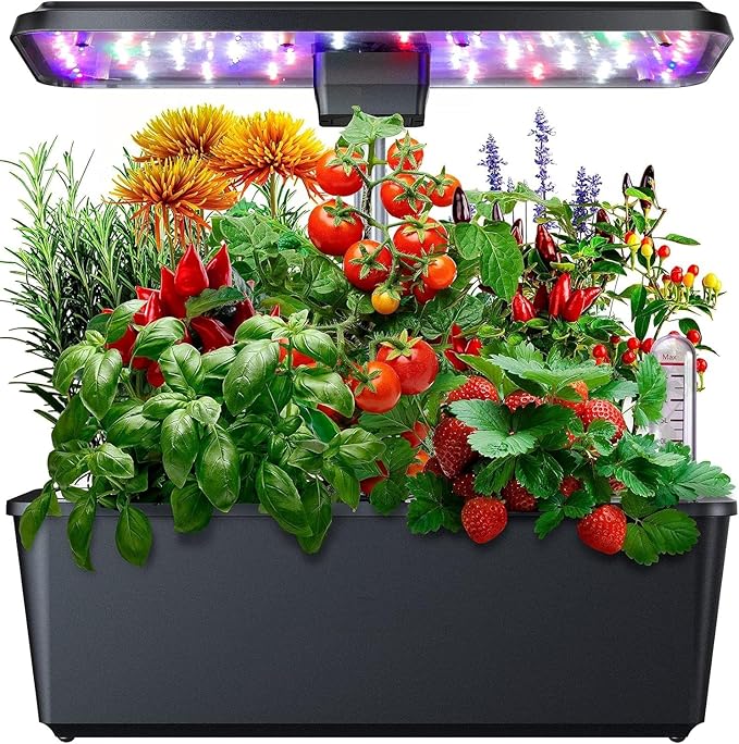 GarveeLife Hydroponics Growing System - 12 Pods 30 in Height 30W 120 LED Grow Light Silent Pump Automatic Timer 3.5 in HD Screen Smart Controls