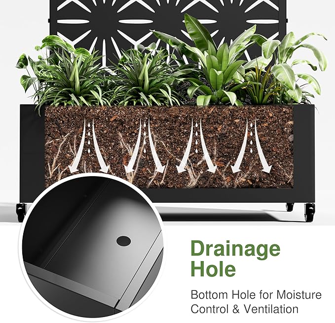 Casaphoria 72x35 Metal Raised Garden Bed with Trellis(2 Pack) Outdoor Planter Box with Wheels &amp Drainage Holes for Climbing Plants Flowers Elevated Garden Kit with Privacy Screen Black-Star