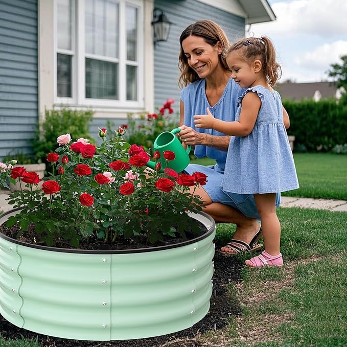2 - Pack Round Galvanized Raised Garden Bed - 2FT/3FT/4FT Sizes - Outdoor Flower &amp Vegetable Bed - Heavy - Duty &amp Open - Bottom Design (3x3FT)