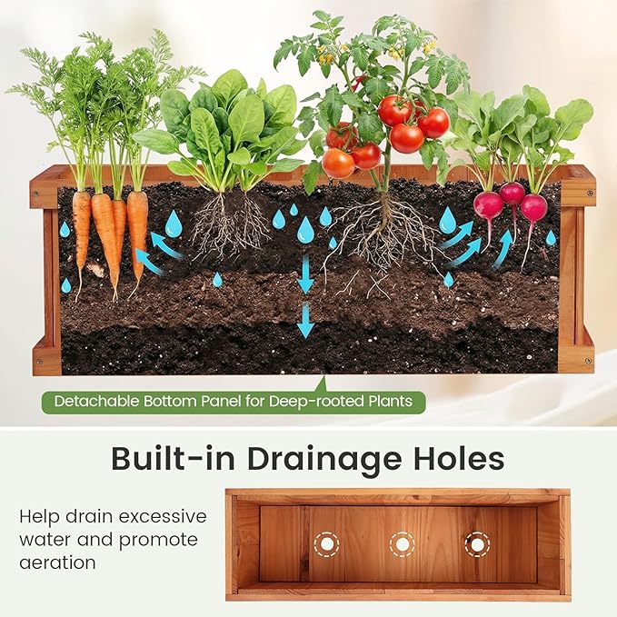 S AFSTAR Wooden Raised Garden Bed with Drainage Holes &amp Liner Solid Fir Wood Planter Box for Flower Vegetable Herb Outdoor Indoor Gardening Kit for Balcony Patio Backyard (28 x 10 x 10)